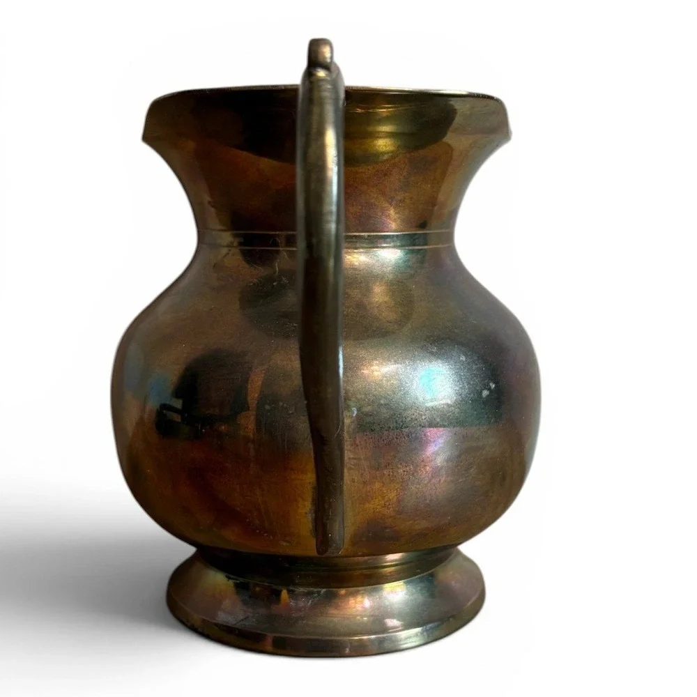 Vintage Brass Pitcher Made in India Aged Patina Decorative Metal Vase 5.75